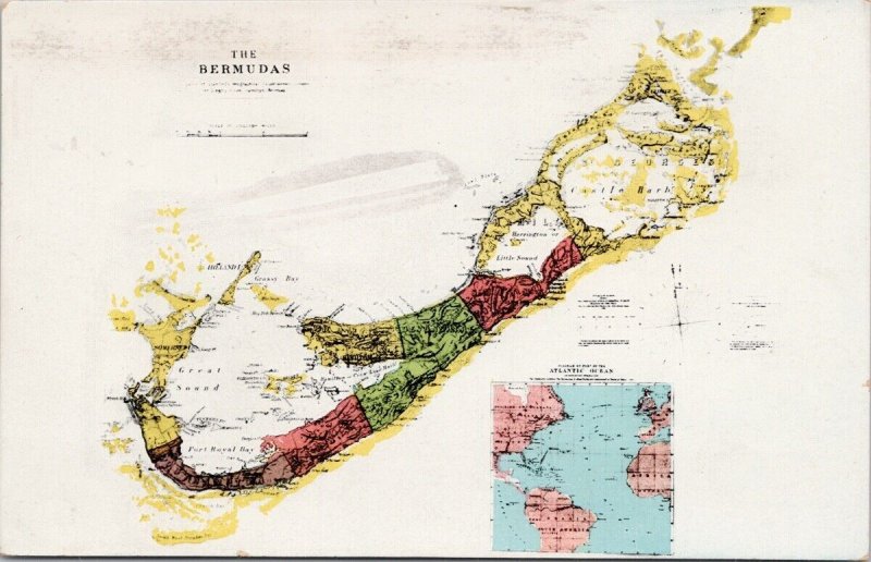 The Bermudas Map Bermuda Unused Herrington Postcard H33