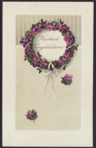 Heartiest Congratulations,Flower Wreath Postcard