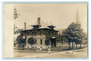 Elm Street - Campus Illinois - 1910 Victorian Home Children RPPC Photo Postcard