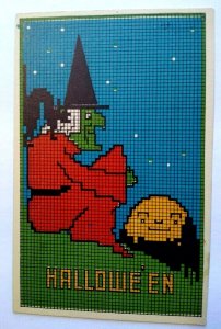 Halloween Postcard Checkered Witch Grid Pattern Original Gibson Series 6936