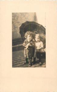 Photography photo postcard little girls with umbrella