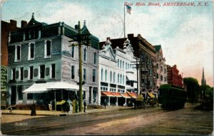 Postcard NY Amsterdam East Main Street Streetcar Normal School Shops 1907 F9