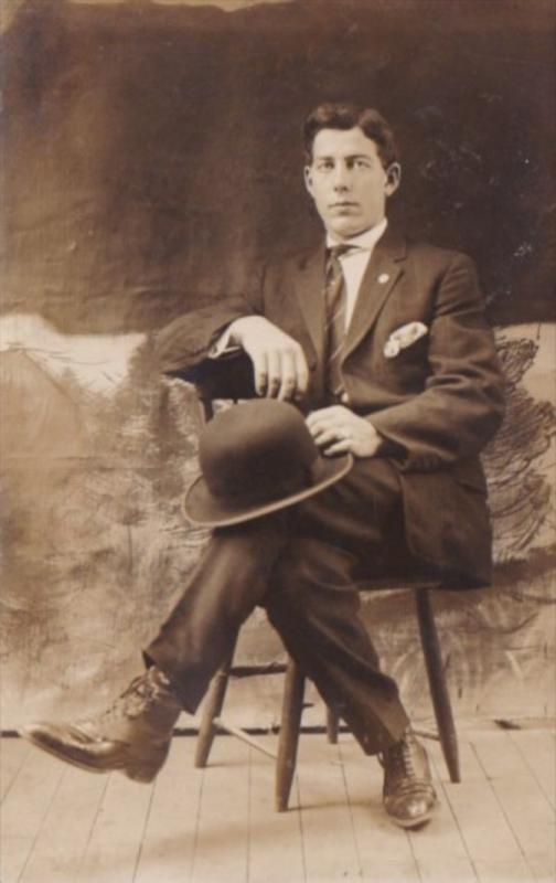 Man Posing In Chair John Stewart Oneonta New York Real Photo