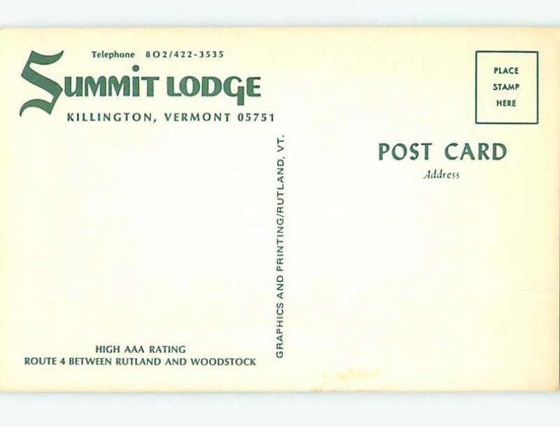 Pre-1980 FOUR VIEWS ON ONE POSTCARD - SUMMIT LODGE Killington Vermont VT J7285