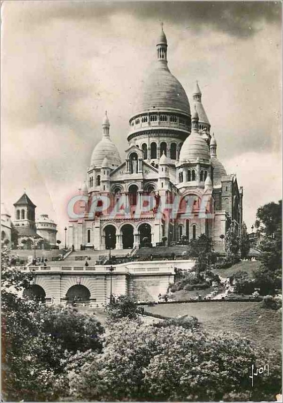 Modern Postcard Paris Strolling Basilica of Sacre Coeur in Montmartre