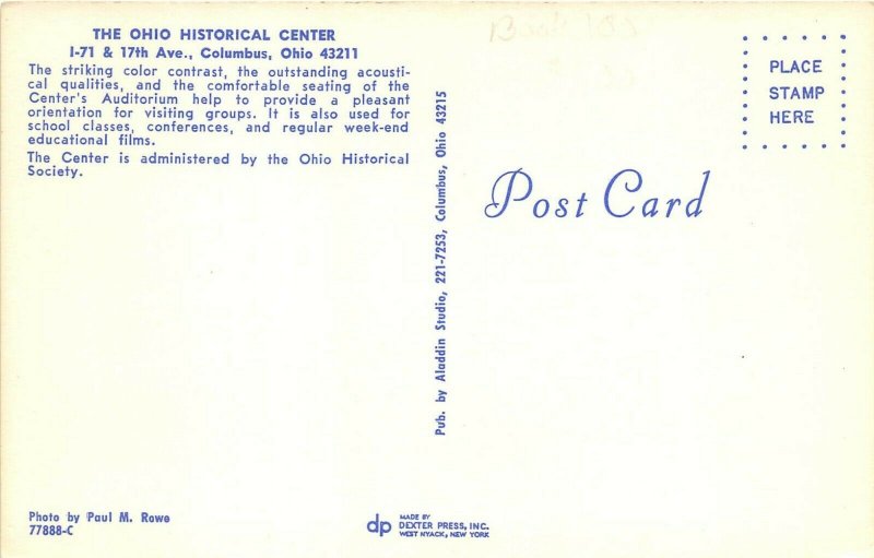 Columbus Ohio 1960s Postcard Ohio Historical Center Auditorium
