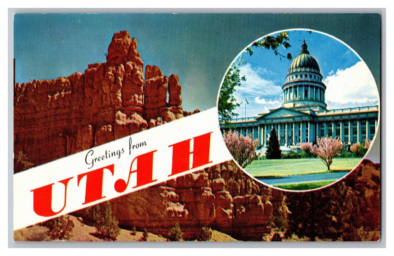 Postcard UT Greetings From UTAH Banner Multi View Card