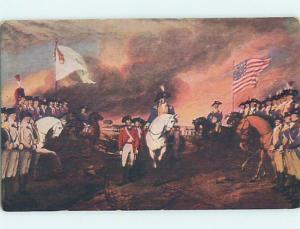 Pre-Linen patriotic military USA FLAG FLYING AT SURRENDER OF CORNWALLIS HL7174