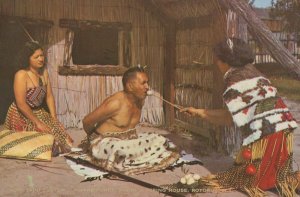 Maori Custom Whare Puni Sleeping House Rotorua NZ Postcard