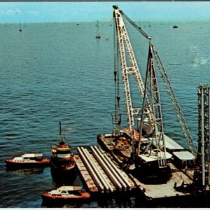 1957 Maracaibo Venezuela Creole Petroleum Postcard Oil Drilling Pile Drive Barge