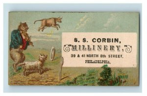 Victorian Trade Card for S.S Corbin Millinery Hey Diddle Diddle-Cow Cat Spoon Z5 