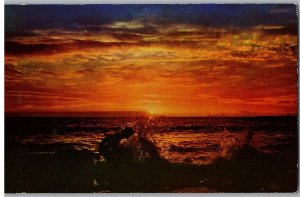 Splashing Waves and Evening Seas Reflect Rays of the Setting Sun Hawaii Postcard