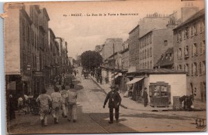 VINTAGE POSTCARD SAILORS WAGONS KIOSKS STORES STREET SCENE BREST FRANCE c. 1915