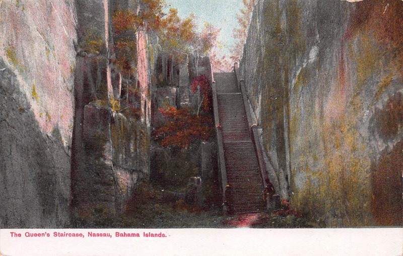 The Queen's Staircase, Nassau, Bahama Islands, Early Postcard, unused