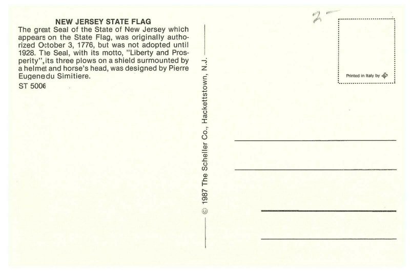 New Jersey State Flag w / State Seal Chrome Postcard