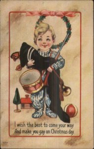 Christmas - Lhappy Little Boy New Toys Gun Drum Ball c1910 Postcard