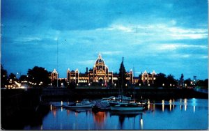 Parliament Buildings Inner Harbour Twilight Victoria British Columbia Postcard 