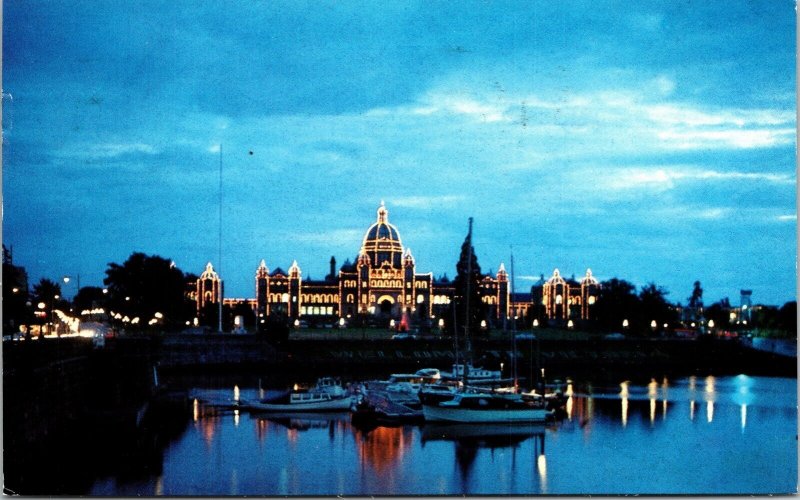 Parliament Buildings Inner Harbour Twilight Victoria British Columbia Postcard 