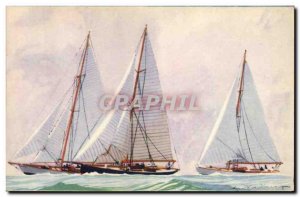 Postcard Old Boat Illustrator Haffner racing yachts