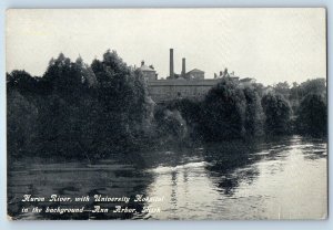 c1910 Ann Arbor Michigan MI Postcard Huron River University Hospital Background