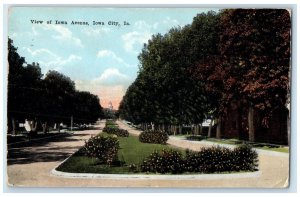 1921 View Of Iowa Avenue Trees And Flowers Iowa City Iowa IA Posted Postcard