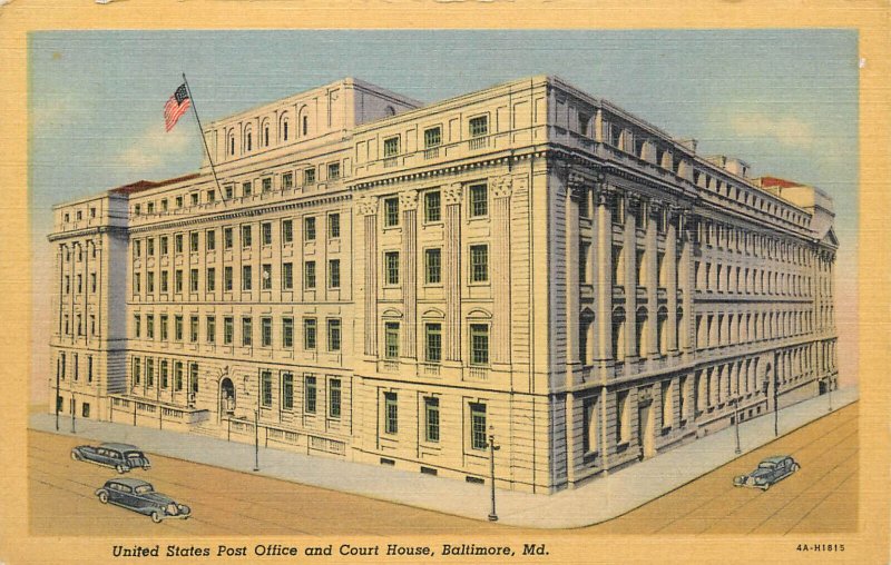 United States Baltimore Maryland Post Office and Court House Linen Postcard