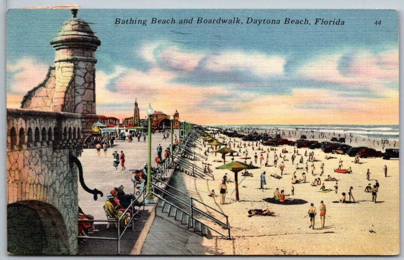 Daytona Beach Florida 1956 Postcard Bathing Beach And Boardwalk