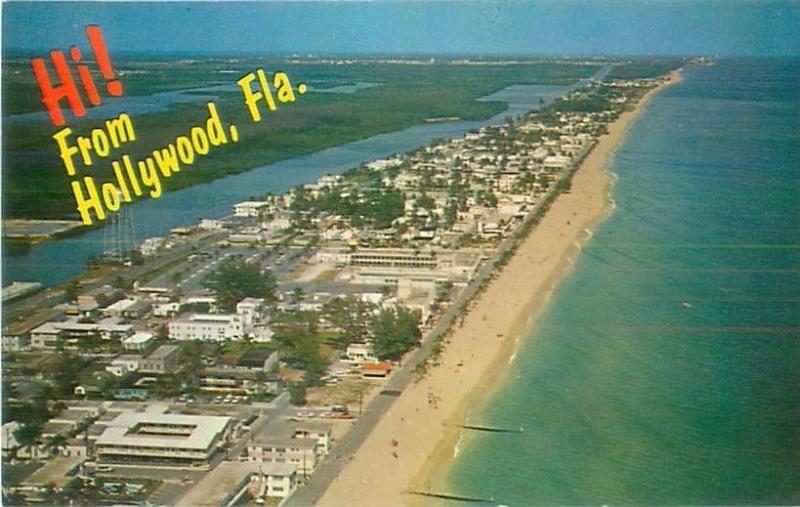 Postcard Hi From Hollywood Florida Aerial View  Hollywood Beach Coastline 