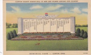 Iowa Clinton Memorial Park Clinton County Honor Roll Of Men & Women Serving O...