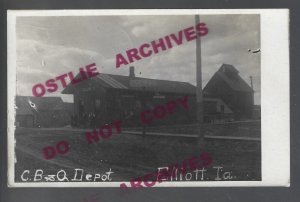 Elliott IOWA RPPC 1909 DEPOT TRAIN STATION C.B.& Q. RR Railroad nr Red Oak IA