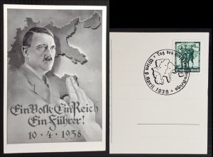 GERMANY THIRD 3rd REICH ORIGINAL CARD EIN VOLK EIN REICH EIN FÜHRER 10.4.1938