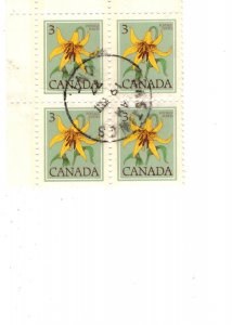 Canada 3 Cent Definitive Stamp Corner Block of 4, Used 1977
