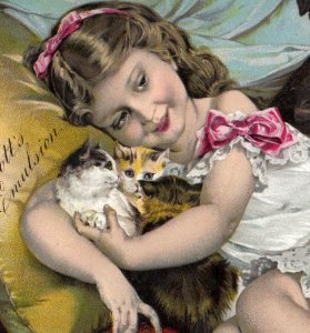 1887 Scott's Emulsion Scott & Bowne Quack Medicine Girl Kittens Cats Dog #S