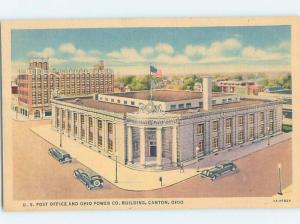 Linen POWER COMPANY BUILDING & OLD CARS AT POST OFFICE Canton Ohio OH d8684