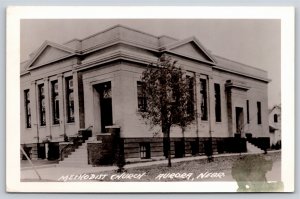 Aurora Nebraska~Methodist Church On Street Corner B&W~Vintage Postcard