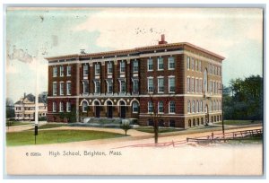 1911 High School Exterior Building Field Brighton Massachusetts Vintage Postcard