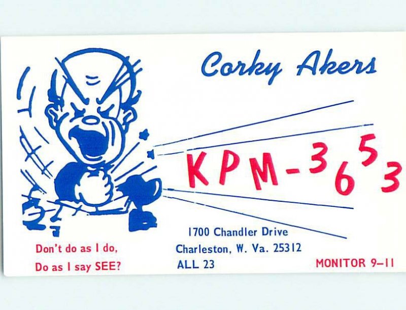 Pre-1980 RADIO CARD - CB HAM OR QSL Charleston West Virginia WV AH1021