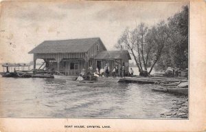 Crystal Lake Boat House People and Boats Vintage Postcard AA31030