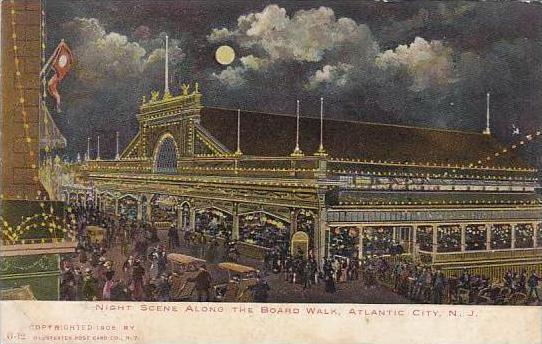 New Jersey Atlantic City Night Scene Along The Board Walk