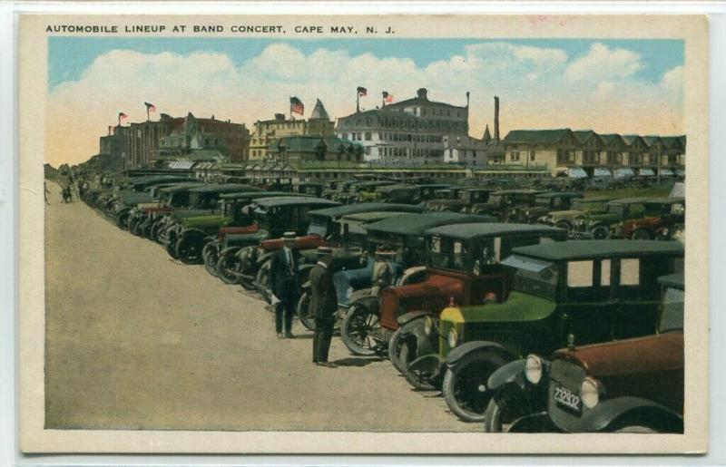 Automobile Car Line Up Band Concert Cape May New Jersey 1920c postcard