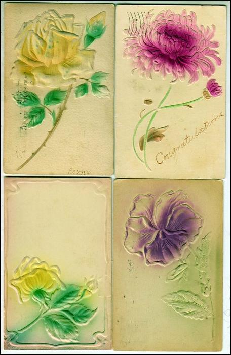 4 - Misc Greeting Cards - Heavily Embossed Flowers