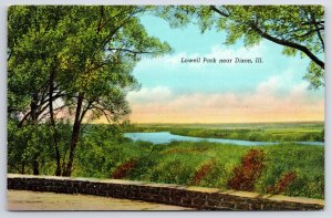 Dixon Illinois~Lowell Park~Low Brick Wall~Curt Teich 1939 Linen Postcard