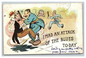 Vintage 1908 Comic Postcard - Police Beat Up Drunk Man - Attack of the Blues