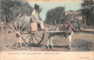 WATER WORKS IN THE FIRE DEPARTMENT MATAMOROS MEXICO DONKEY CART POSTCARD c. 1905