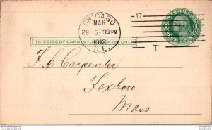 US Postal stationery 1c Chicago Ill 1912 to Foxboro Mass