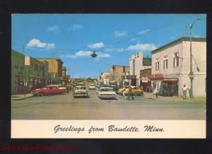 BAUDETTE MINNESOTA DOWNTOWN MAIN STREET SCENE 1960's CARS VINTAGE POSTCARD