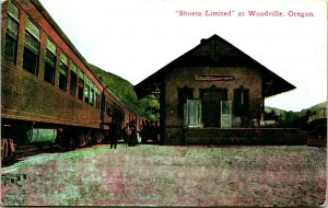 Shasta Limited Shosta Train at Depot Woodville Oregon OR 1912 DB Postcard D6