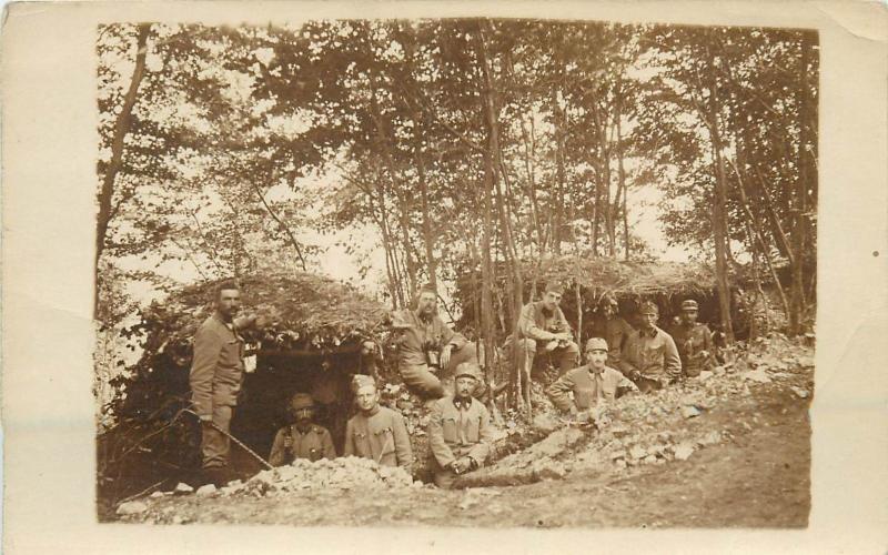 WORLD WAR ONE Real photo postcard soldiers trench military men uniforms