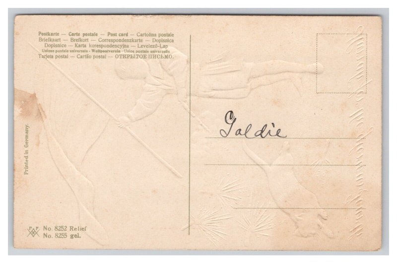 Postcard Hurrah For The Glorious Fourth Boy With Flag Scaring A Cat Embossed