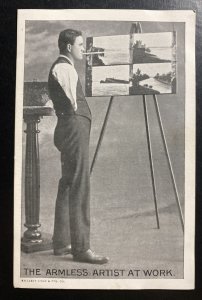 Mint England RPPC Real Picture Postcard The Armless Artist At Work